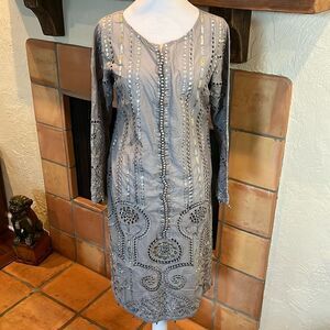 Maria B. Gray Straight Embroidered Lawn Shirt, size S
